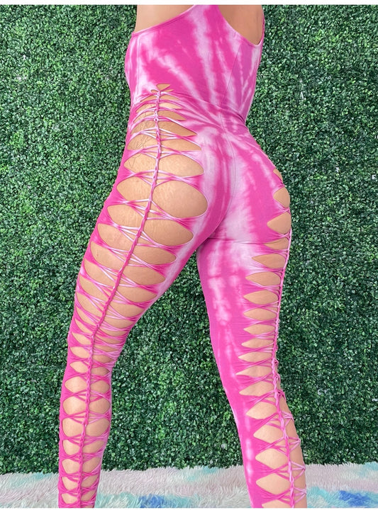 Pink Tiedye Weaved Jumpsuit