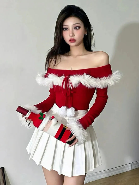 'Santa Babe' Fluffy Holiday Off Shoulder Holiday Top