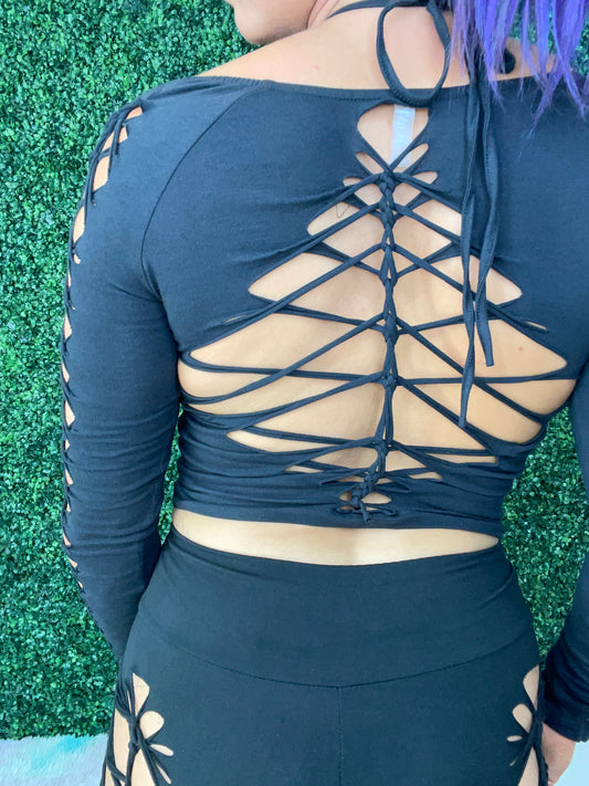 Black Long Sleeve Halter