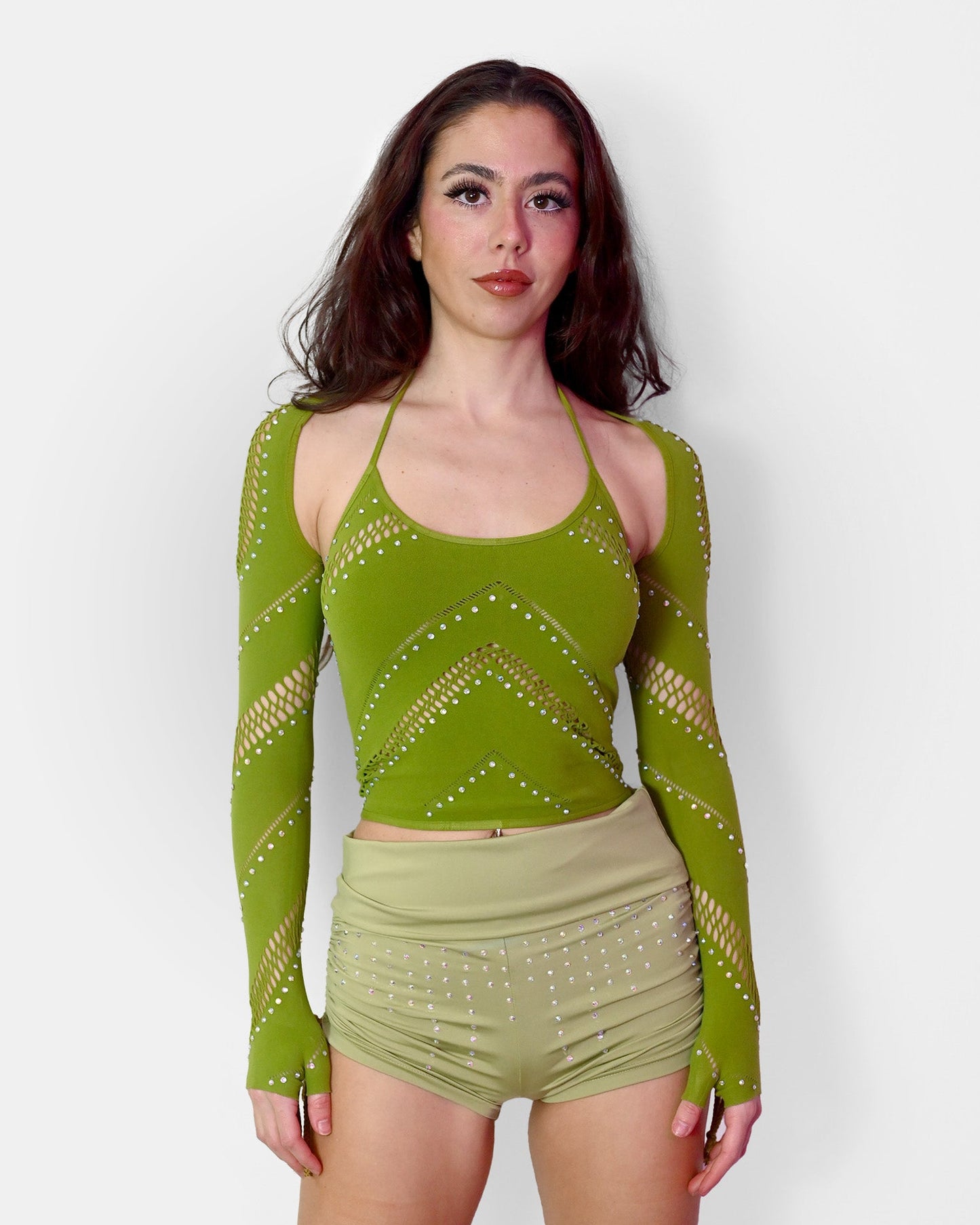 Green Halter Bolero Set