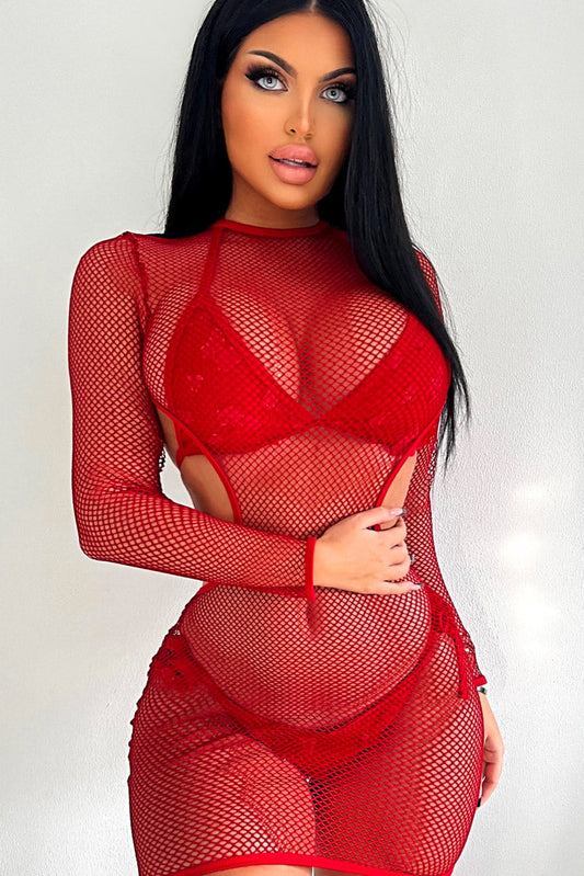 Racy Sheer Red Micro Mini Dress