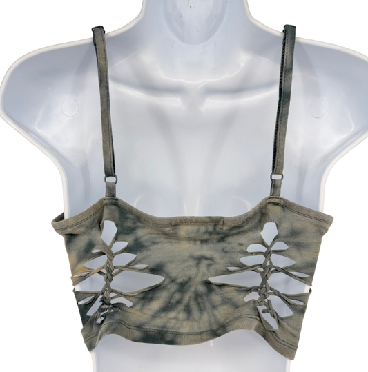 Gray Weaved Crop Top with Rings