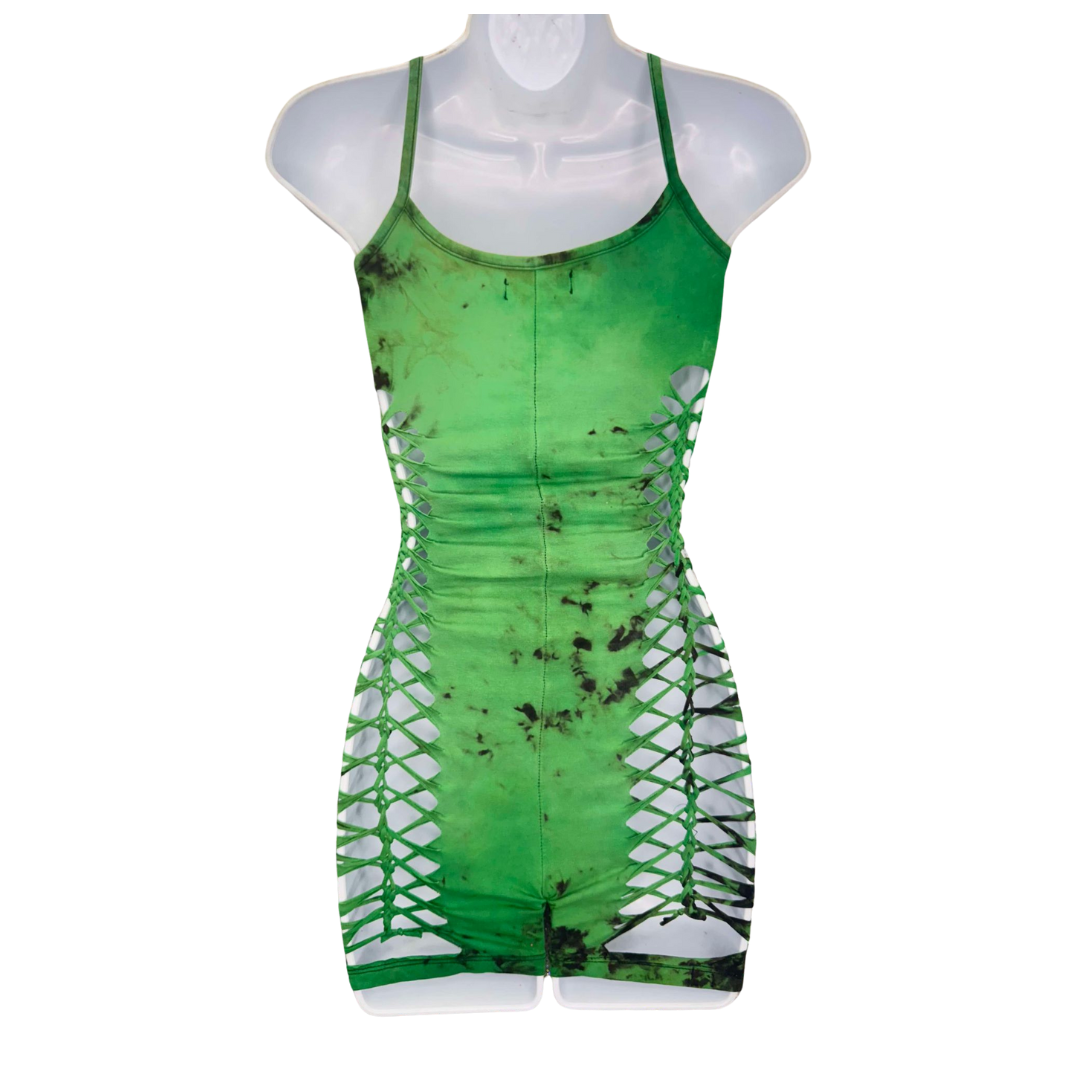 Black Green Weaved Romper