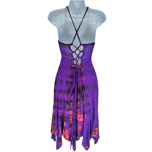 Lace Up Back Purple Tiedye dress