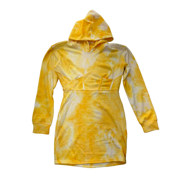 Yellow Tiedye hooded dress