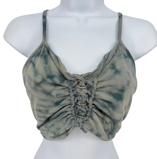 Gray Weaved Crop Top with Rings