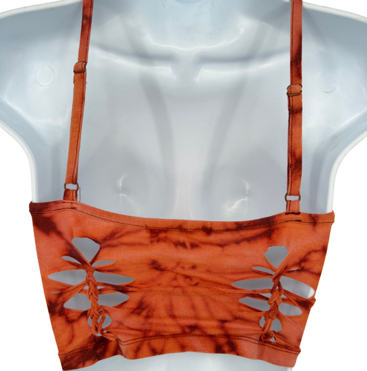 Orange Weaved Crop Top with Rings