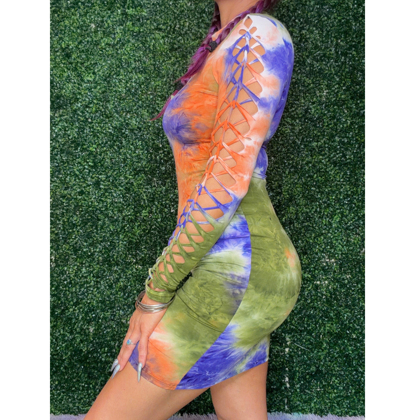 Weaved Tiedye Long Sleeve Dress